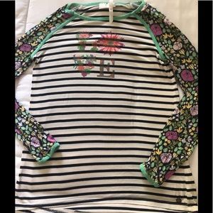 Matilda Jane “LOVE” T-shirt. Striped, floral